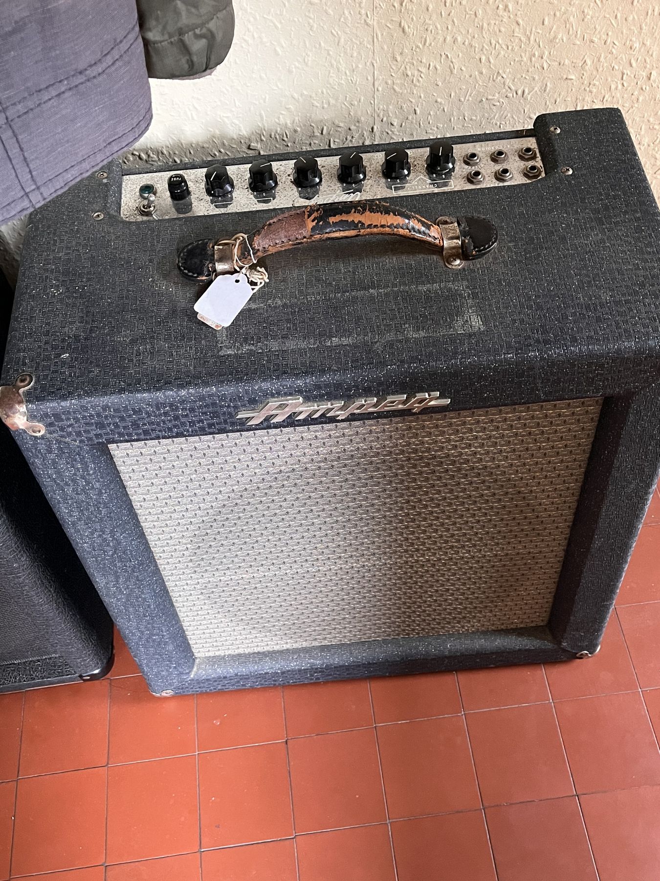 Ampeg M-15 as received, auction tag still on the handle