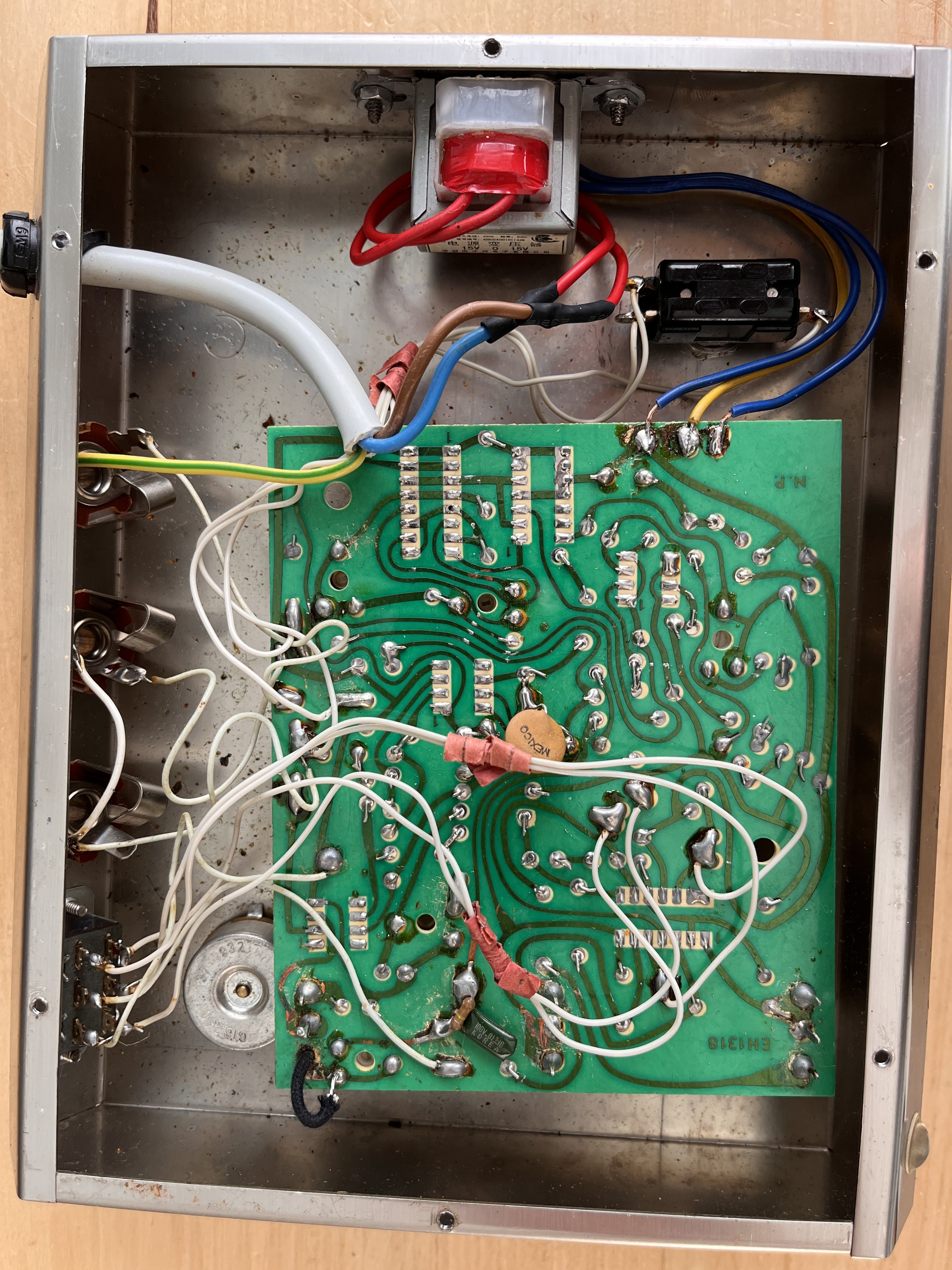EHX Deluxe Electric Mistress — circuit board as found on the bench