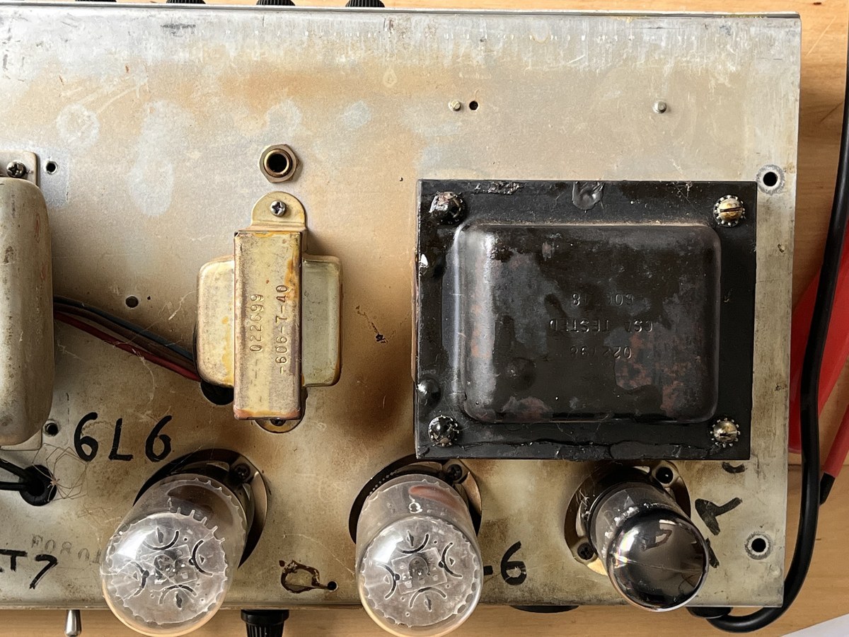 The Super Reverb's transformers as found, still in the chassis
