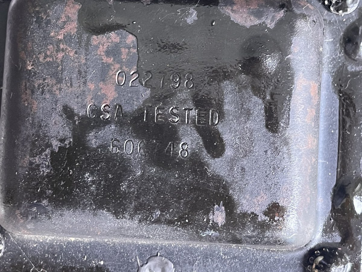 Power transformer date code, Schumacher 022798, CSA Tested, reading week 48 of 1967