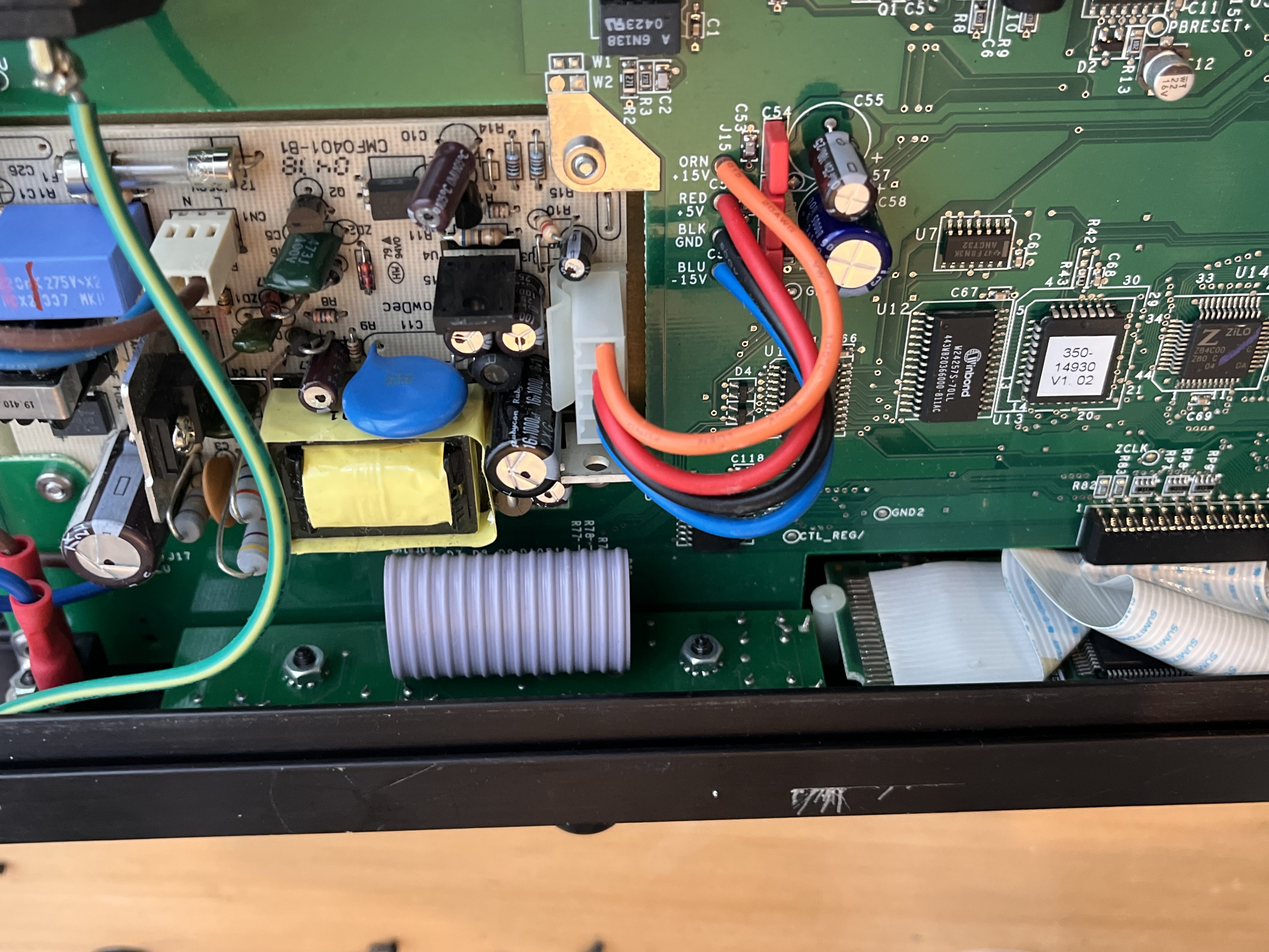 Lexicon MPX 550 internal view — switchmode PSU left, main DSP board right