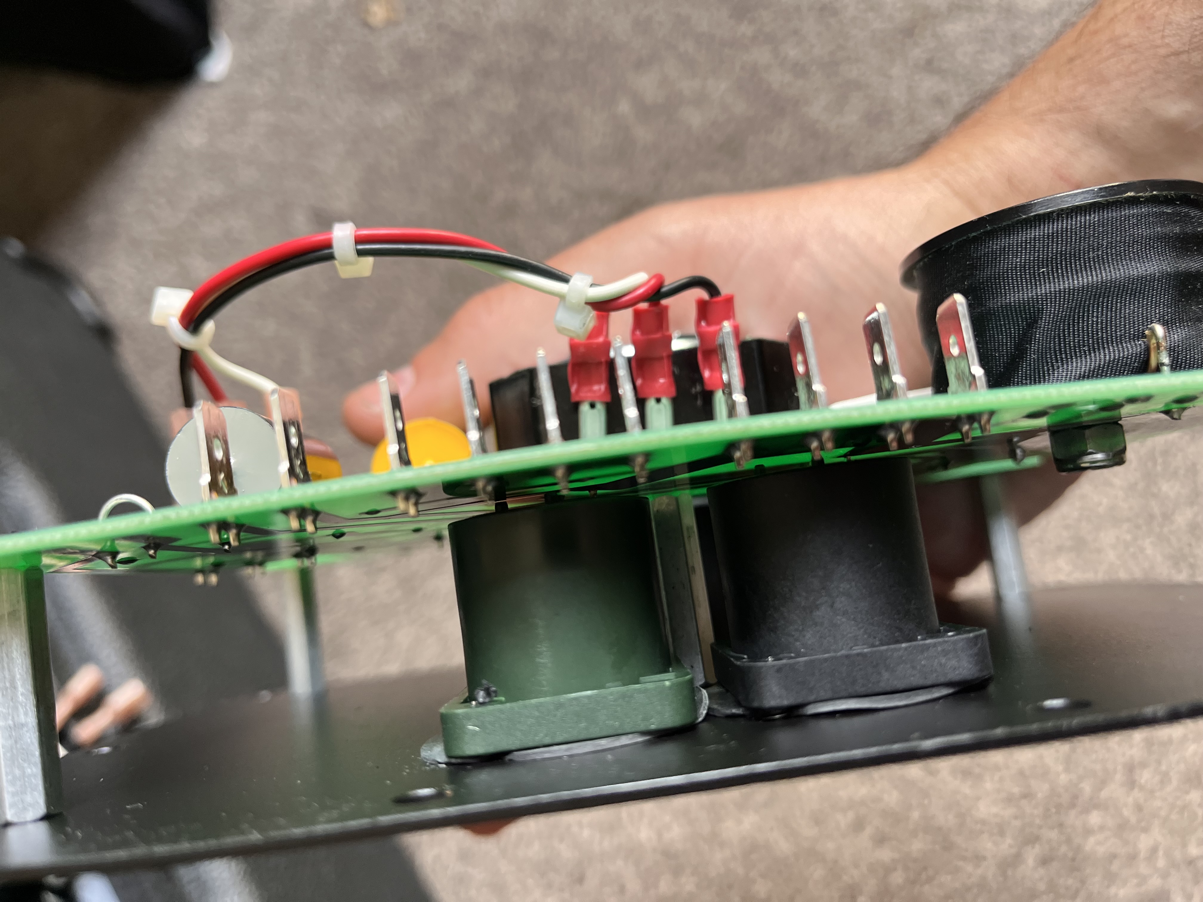 Side view of the Mesa Subway woofer and crossover assembly