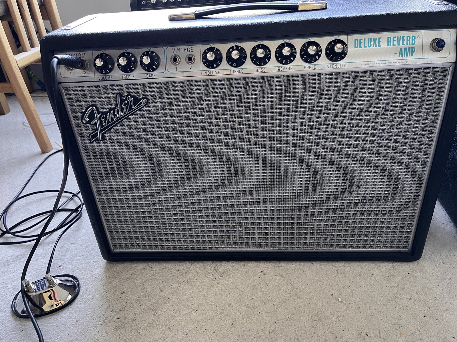 Fender '68 Custom Deluxe Reverb — chassis on the bench