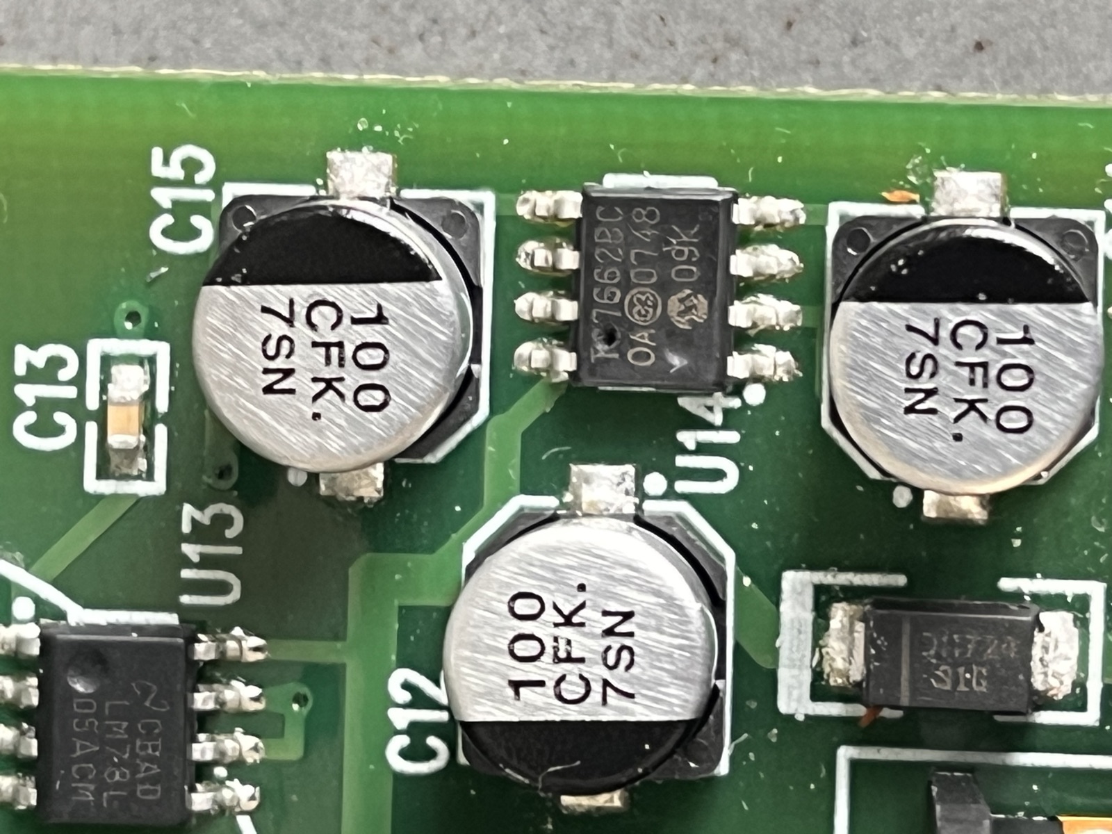 New surface-mount IC reflowed at U14 on the Moogerfooger PCB