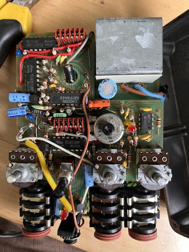 Component side of the TC Electronic SCF showing all original ICs and transformer
