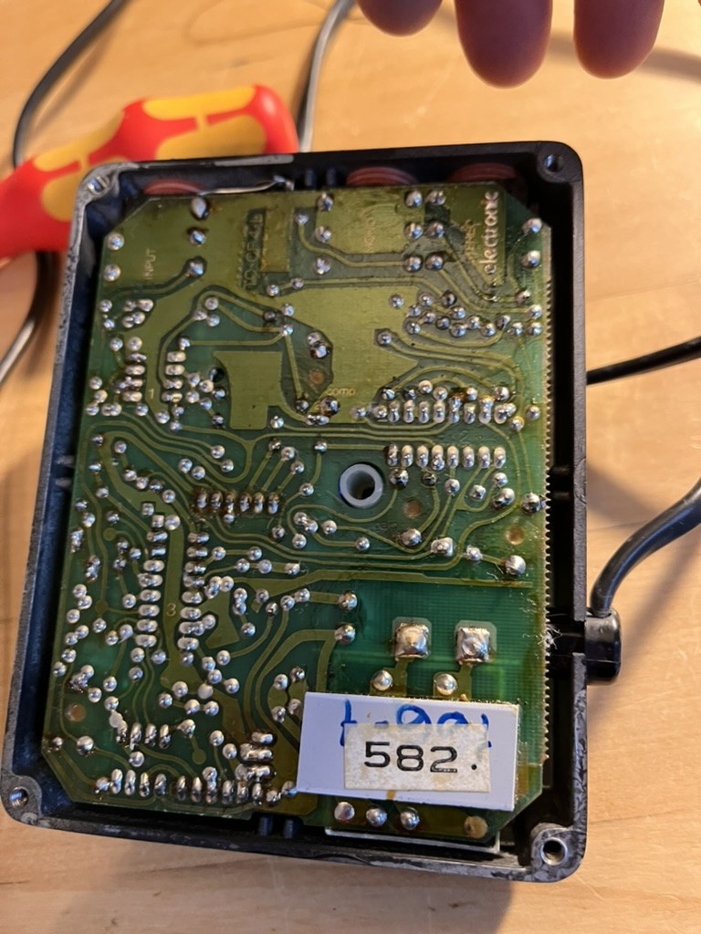 TC Electronic SCF solder side after repair — clean termination pads and fresh solder joints